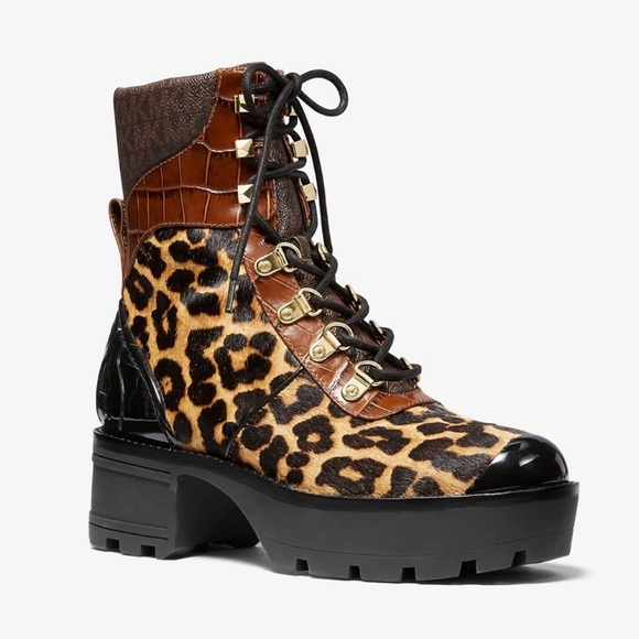 Michael Kors Khloe Mixed-Media Combat Boot - Picture 1 of 8